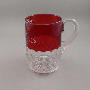 Large Antique 1892 Souvenir Ruby Red Flash Pressed Glass Etched Tillie Mug Cup