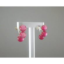 Load image into Gallery viewer, Vintage 1950s Lucite Plastic Earrings Faux Moonstone Beads Pink Red Screw Back