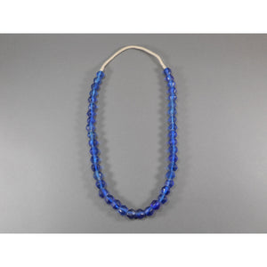 Handmade Matte Cobalt Blue "Sea" Glass Bead Necklace - Tumbled Texture Glass and White Cord - Opera Length, Large Scale, Bold Statement Piece