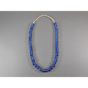 Handmade Matte Cobalt Blue "Sea" Glass Bead Necklace - Tumbled Texture Glass and White Cord - Opera Length, Large Scale, Bold Statement Piece