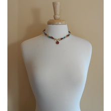 Load image into Gallery viewer, Vintage Nugget Bead Necklace Turquoise Stone Goldstone Glass Mother of Pearl MOP