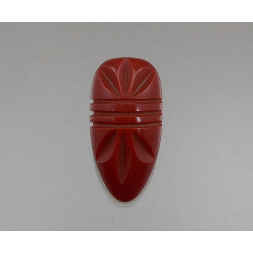 Vintage 1930s Carved Red Brown Bakelite Pin Brooch - Was a Dress Clip? - Art Deco / Retro Era - Genuine, Simichrome Tested