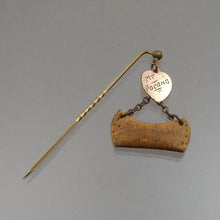 Load image into Gallery viewer, Antique Victorian Mt. Pocono Souvenir Stick Pin Brooch Canoe Gold * Heart Charm