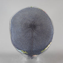 Load image into Gallery viewer, Vintage 1950s Evelyn Varon Exclusive Ladies Pillbox Hat - Navy Blue Straw with Net Veil and Flower Appliques - Easter Spring and Summer - Blue, Pink, Yellow, Green and Purple