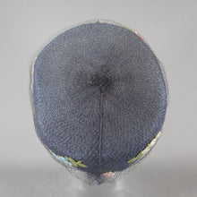 Load image into Gallery viewer, Vintage 1950s Evelyn Varon Exclusive Ladies Pillbox Hat - Navy Blue Straw with Net Veil and Flower Appliques - Easter Spring and Summer - Blue, Pink, Yellow, Green and Purple