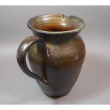 Load image into Gallery viewer, Gudrun Halldorsdottir Ceramic Pitcher, Iceland, 1996 - Hand Thrown Artisan Pottery - Brown, Green Earth Tone and Gunmetal Metallic Glaze