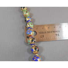 Load image into Gallery viewer, Vintage Cloisonne Enamel Chinese Bead Matinee Length Necklace Gold Green Blue Red Flower