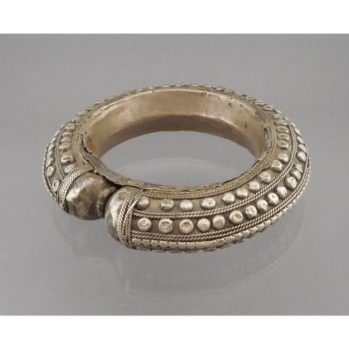 Antique Vintage Moroccan or Middle Eastern Bedouin Silver Bracelet - Large and Heavy Bangle  - Old Handmade Ethnic, Tribal, Jewelry