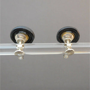 Vintage 1940s Black Glass Clip / Screw Back Earrings Faceted Button Cabochon