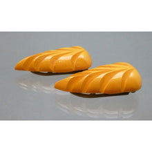 Load image into Gallery viewer, Pair of Vintage Dress Clips - Butterscotch Bakelite, Carved Leaves