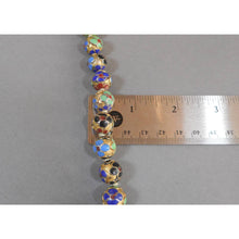 Load image into Gallery viewer, Vintage Cloisonne Enamel Chinese Bead Matinee Length Necklace Gold Green Blue Red Flower
