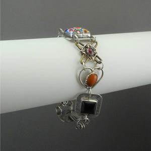 Vintage Angela Duffin Artisan Bracelet - Handmade, American Artist - Sterling Silver, Brass, Glass and Stones