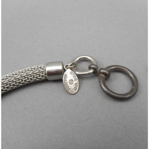 Erica Zap Signed Zipper Rose Flower Choker Necklace Black Silver Tone Mesh Chain
