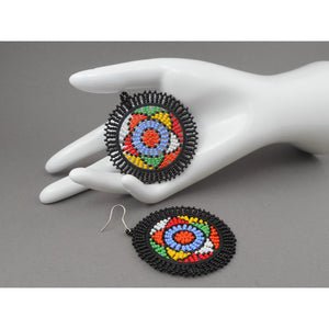 Vintage Kenyan African Maasai Beaded Earrings - Multicolor Glass Seed Bead Star Design Dangle - Handmade Ethnic, Tribal, Jewelry