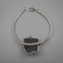Load image into Gallery viewer, Handmade Erica Zap Signed Zipper Rose Flower Choker Necklace Black Silver Tone Mesh Chain
