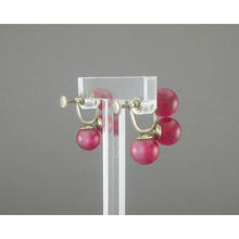 Load image into Gallery viewer, Vintage 1950s Lucite Plastic Earrings Faux Moonstone Beads Pink Red Screw Back