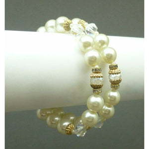 Vintage Faux Pearl AB Glass Bead Rhinestone Bracelet Aurora Borealis Rhinestones
