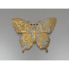 Load image into Gallery viewer, Vintage Victorian Revival Style Stamped Brass Butterfly Brooch - Gold Tone Insect Pin in Excellent Condition - Estate Costume Jewelry Collection, circa 1980