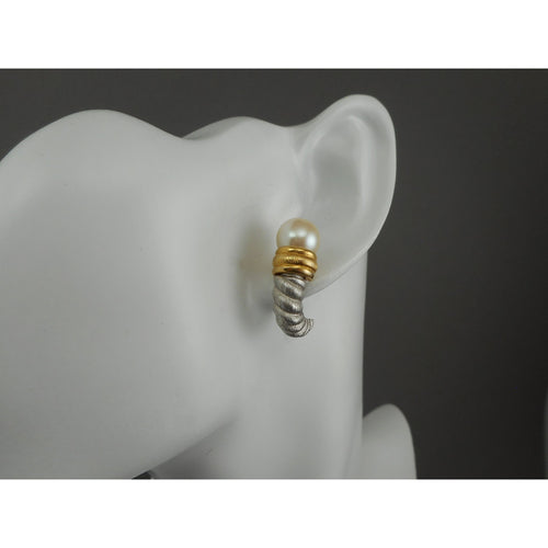 Excellent Vintage Monet Earrings - Faux Pearls, Silver and Gold Tone - Posts for Pierced Ears - Circa 1980 - Signed, Designer, Estate Collection Jewelry