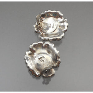 Large Vintage Artisan Crafted Clip On Earrings - Sterling Silver, Daisy Flower Design - Hand Made in Israel