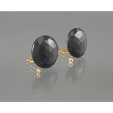 Load image into Gallery viewer, Vintage 1950s Round Black Faceted Glass Button Style Clip On Earrings Perfect