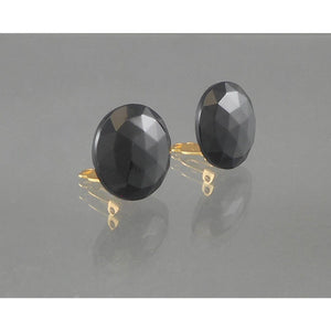 Vintage 1950s Round Black Faceted Glass Button Style Clip On Earrings Perfect