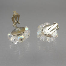 Load image into Gallery viewer, Vintage 1950s Iridescent Glass Cluster Clip On Earrings - AB Aurora Borealis Crystal Beads - Daisy Flower Design
