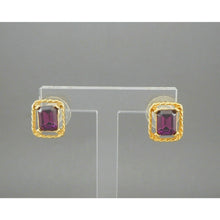 Load image into Gallery viewer, Vintage Faux Amethyst Pierced Post Stud Earrings Gold Tone Purple Rhinestones
