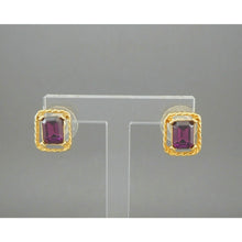 Load image into Gallery viewer, Vintage Faux Amethyst Pierced Post Stud Earrings Gold Tone Purple Rhinestones