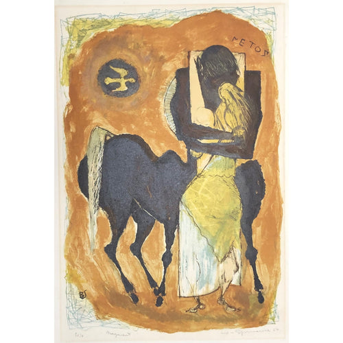 Benton Spruance Original Print - Fragment, 1954 - Color Lithograph, Signed and Numbered - Mythology, Religion