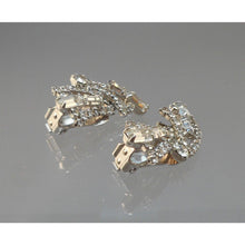 Load image into Gallery viewer, Vintage Rhinestone Clip On Statement Earrings Bridal Wedding Jewelry Silver Tone Baguette and Round Stones