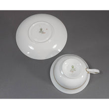 Load image into Gallery viewer, 4 Wedgwood Bone China Cup and Saucer Sets - Florentine Pattern W4219, Gold Gilding on White - Dragons Griffins - Footed Teacup, Peony Shape - Old Green Urn Backstamp Mark - Excellent Estate Condition