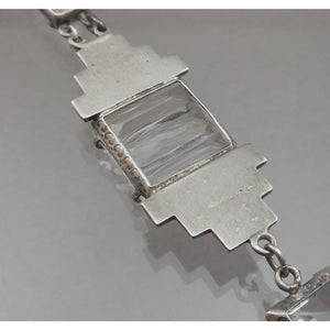 Antique Circa 1920 - 1930 Rock Crystal, Paste Rhinestone and Sterling Silver Necklace Art Deco Era Victorian Revival Style Chain and Pendant
