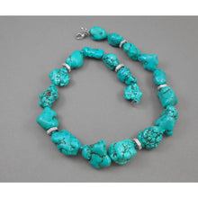 Load image into Gallery viewer, Vintage Handmade Turquoise Nugget Bead Necklace with Silver Crystal Accents
