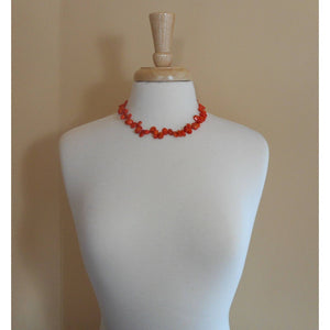 Old Vintage Bamboo Coral Necklace Hand Knotted Orange Flat Nugget Beads