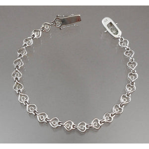 Vintage Heart Link Chain Tennis Bracelet - Sterling SIlver with Crystal or CZ Stones
