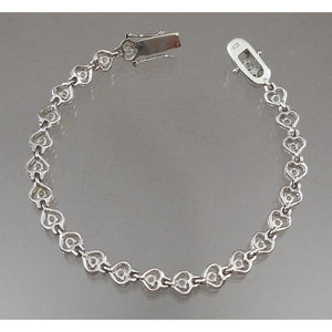 Vintage Heart Link Chain Tennis Bracelet - Sterling Silver with Crystal or CZ Stones
