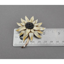 Load image into Gallery viewer, Vintage 1950s HAR Hargo Flower Brooch Pin - Off White Enamel with Black Crystals / Rhinestones, Gold Tone - Mid Century Signed Designer Costume Jewelry