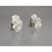 Load image into Gallery viewer, Vintage 1950s Iridescent Glass Cluster Clip On Earrings - AB Aurora Borealis Crystal Beads - Daisy Flower Design