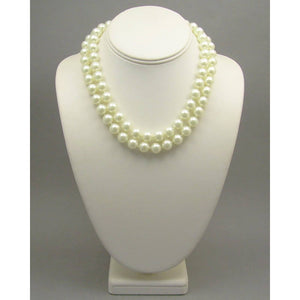Vintage Opera Length Faux Pearl Strand Necklace - 32" String - 12mm White Glass Beads - Gold Tone Clasp