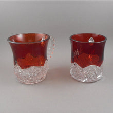 Load image into Gallery viewer, Antique Souvenir Ruby Stain Glass Mini Mug Collection - Lot of 4 Edwardian Etched Red Flash Souvenir Pressed Glass Cups - Chicago, JJC, Luvinia Archer