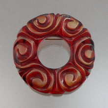 Load image into Gallery viewer, 1940s Authentic Bakelite Brooch Vintage Plastic Overdyed Resin Wash Apple Juice