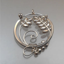 Load image into Gallery viewer, Excellent Vintage D'Or Sterling Pin / Pendant Art Deco Style Silver Rhinestone Leaf and Flower Wreath Brooch