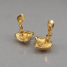 Load image into Gallery viewer, Vintage Monet Clip On Earrings Gold Tone Shell Wave Signed Designer Jewelry