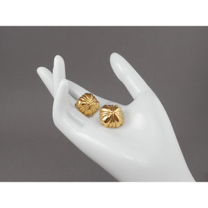 Vintage Monet Clip On Earrings - Gold Tone, Domed, Square, Button Style - Signed Designer Jewelry