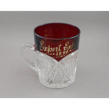 Load image into Gallery viewer, Antique 1899 Philadelphia PA Export Expo Souvenir Ruby Red Flash Glass Mug Cup