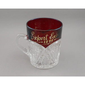 Antique 1899 Philadelphia PA Export Expo Souvenir Ruby Red Flash Glass Mug Cup