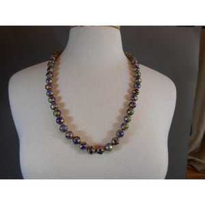Vintage Cloisonne Enamel Chinese Bead Matinee Length Necklace Gold Green Blue Red Flower