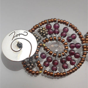 Vintage Ziio Elisabeth Paradon Dark Shell Artisan Bracelet with Tag - Murano Glass and Stone Beads, Sterling Silver - Handmade, Milan, Italy