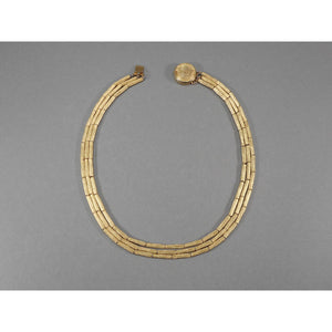 Vintage 1950s Brushed Gold Tone Multi Strand Collar Necklace - Tube Beads Strung on Fine Chain